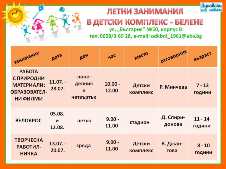 Започнаха летните занимания в Детски комплекс – Белене