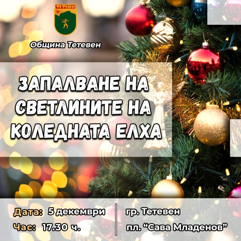 На 5 декември ще бъдат запалени светлините на коледната елха в Тетевен