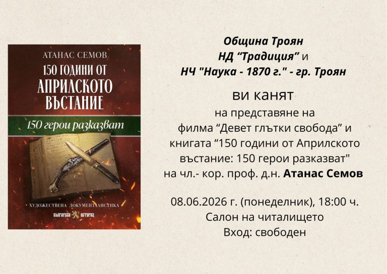 Троянски читалище кани на премиера на филм и книга за Априлското въстание